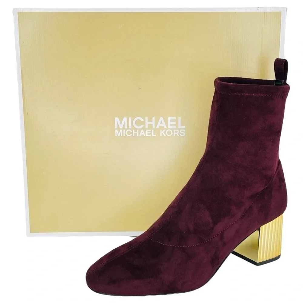 Michael Kors Porter Mid Shaft Merlot Microsuede Womens Ankle Boots Size 7.5M